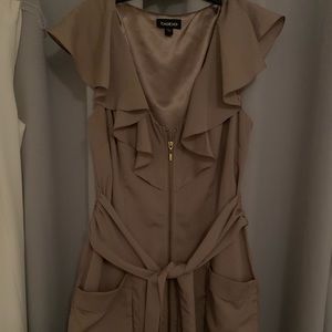 Tan BeBe Dress with Gold zipper